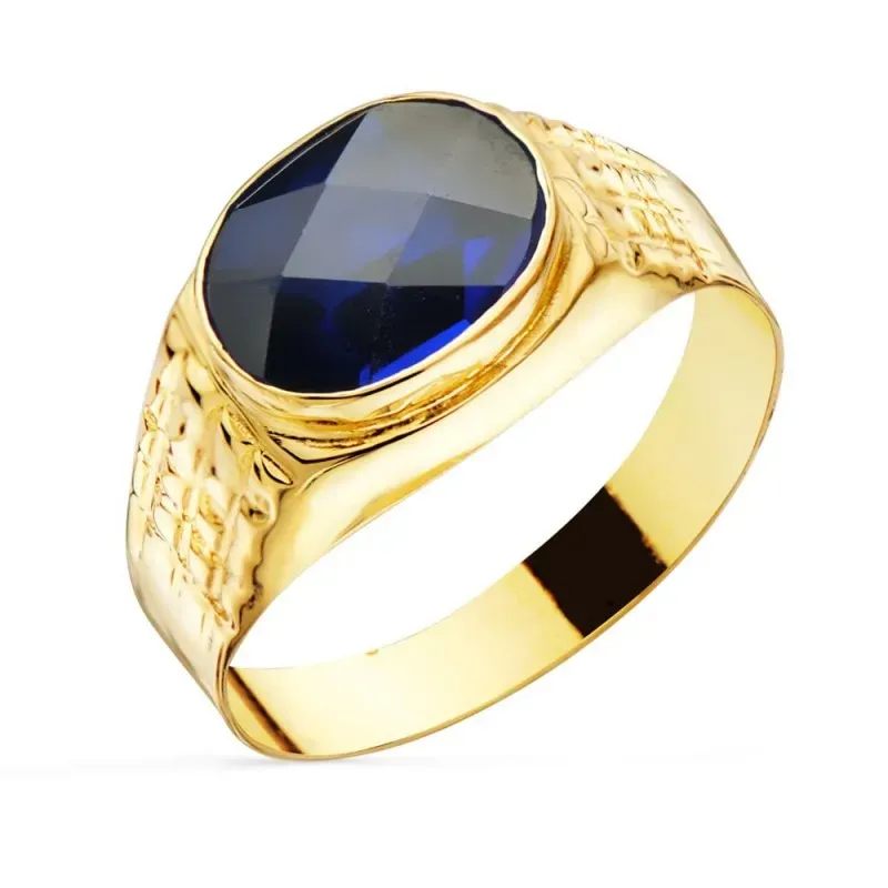 Sello oro 18k caballero óvalo zafiro 10mm. [AB3073]