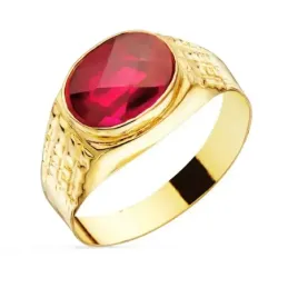 Sello oro 18k caballero óvalo rubí 10mm. [AB3074]