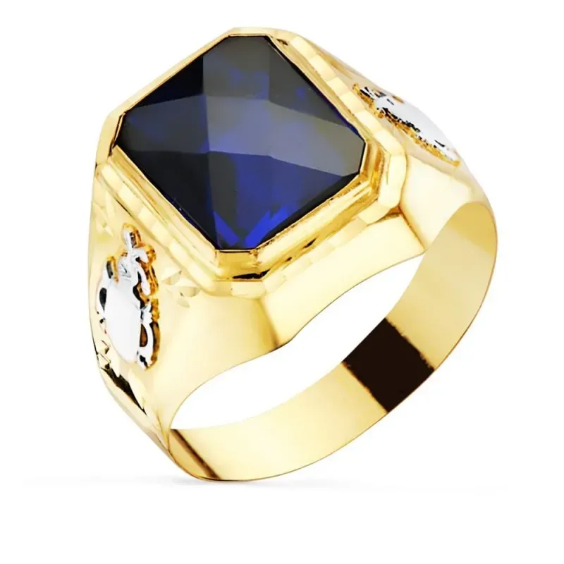 Sello oro 18k caballero espinela azul tallada [AB4739]