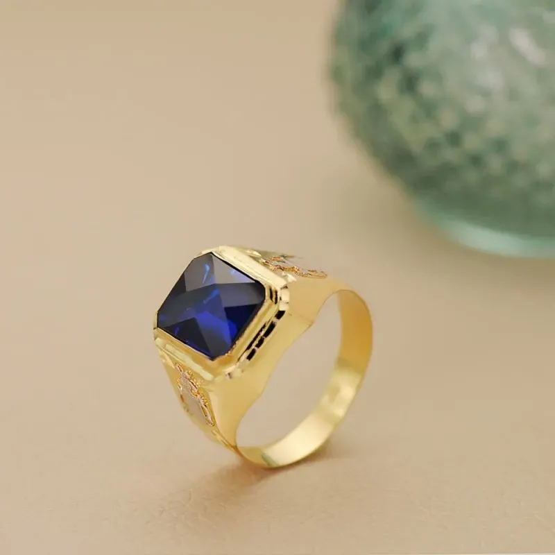Sello oro 18k caballero espinela azul tallada [AB4739]