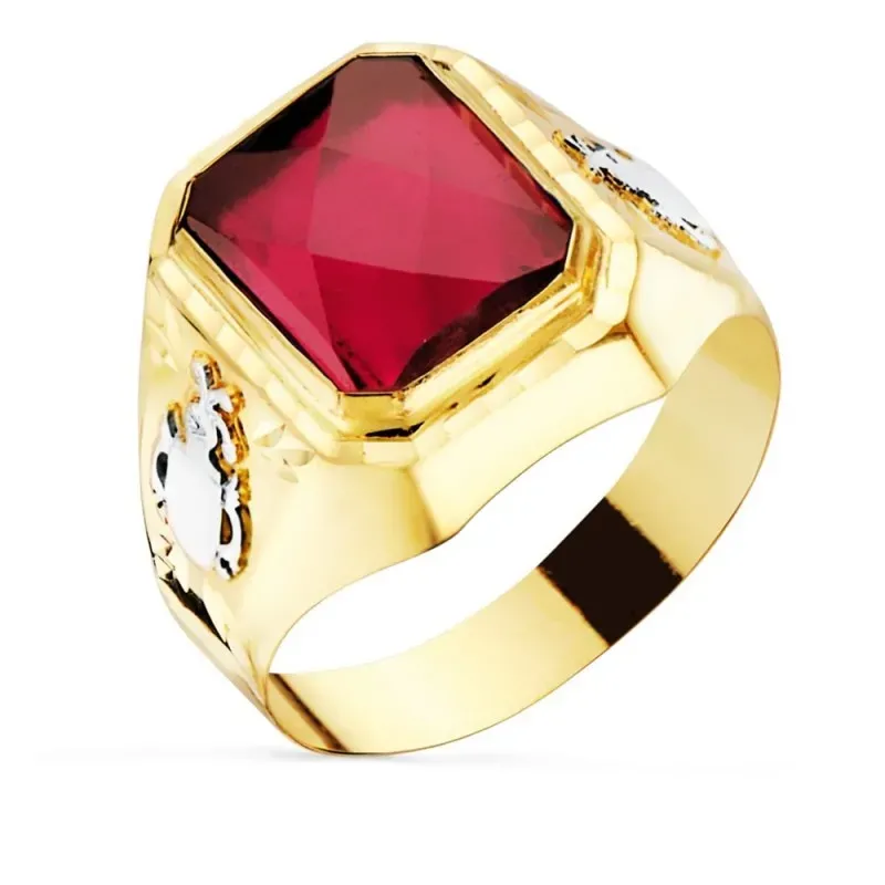 Sello oro 18k caballero espinela roja tallada [AB4740]