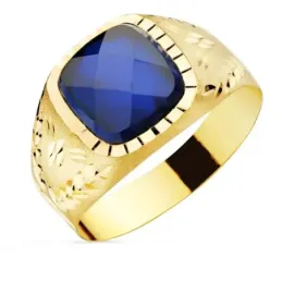 Sello oro 9k caballero piedra azul tallado 9mm. [AB3695]