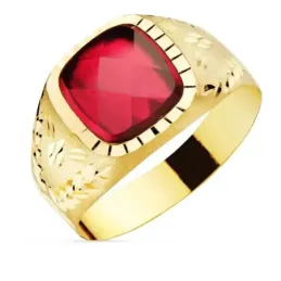 Sello oro 9k caballero piedra roja tallado 9mm. [AB3696]