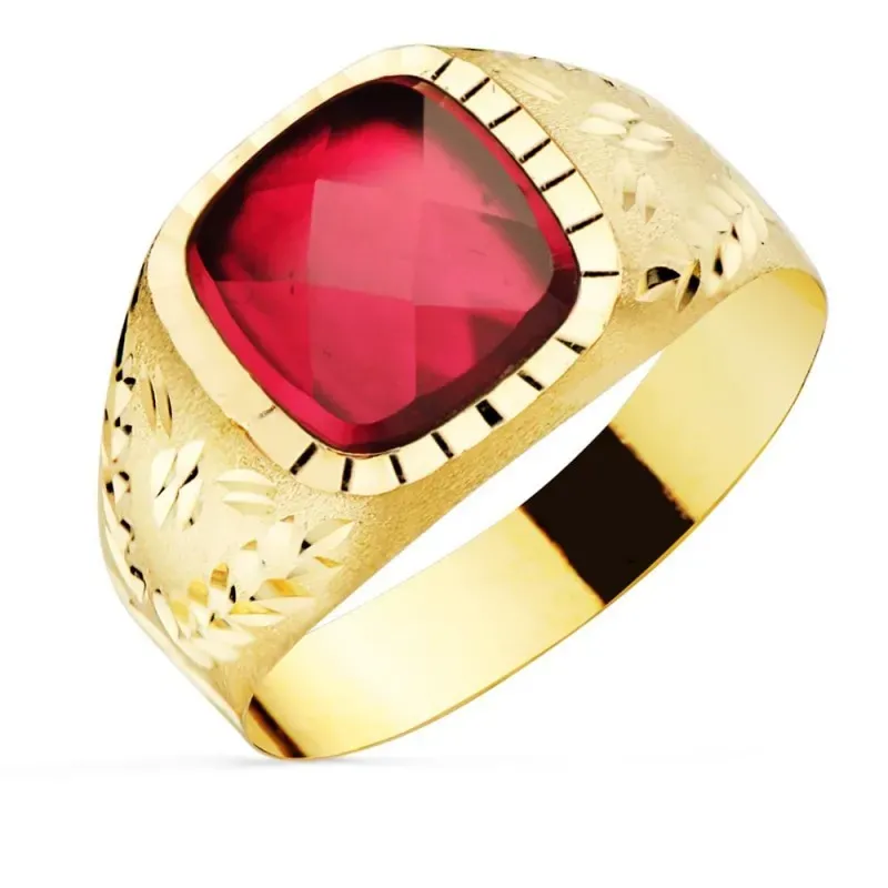 Sello oro 9k caballero piedra roja tallado 9mm. [AB3696]