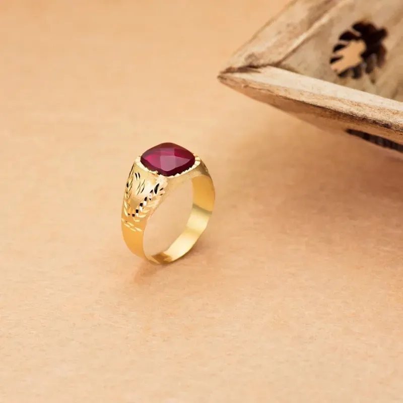 Sello oro 9k caballero piedra roja tallado 9mm. [AB3696]