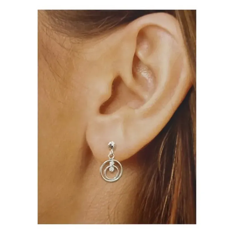 Pendientes Plata Ley 925m mujer 18 mm. dos círculos calados circonita