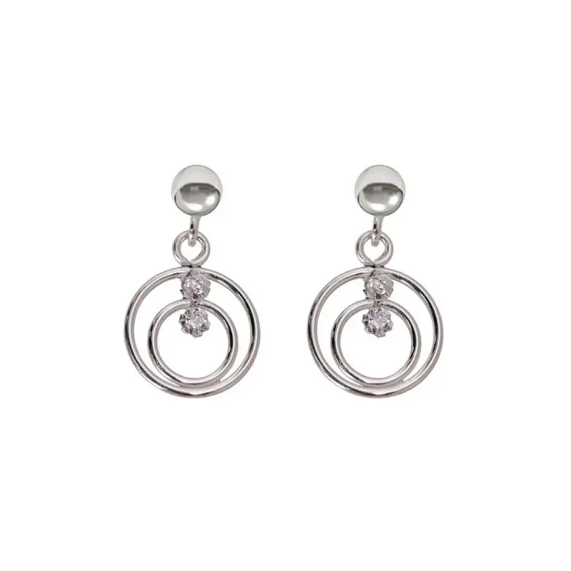 Pendientes Plata Ley 925m mujer 18 mm. dos círculos calados circonita