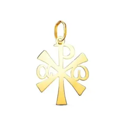 Cruz Crismón Colgante en Oro de 18k con 18 mm. Alfa y Omega lisa bril