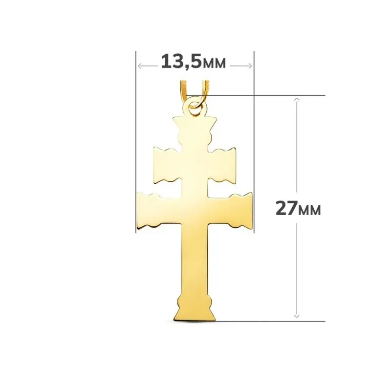 Cruz de Caravaca Colgante Amuleto en Oro de 18k con 27 mm. acabada en