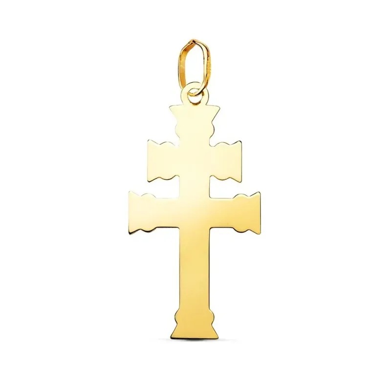 Cruz de Caravaca Colgante Amuleto en Oro de 18k con 27 mm. acabada en