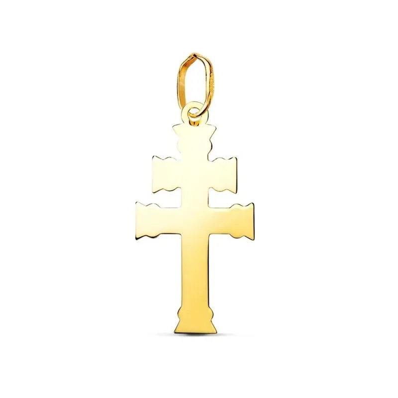Cruz de Caravaca Amuleto Colgante en Oro de 18k con 22 mm. acabada en