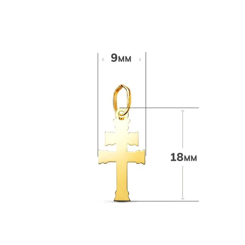 Cruz de Caravaca Colgante Amuleto en Oro de 18k con 18 mm. lisa acaba