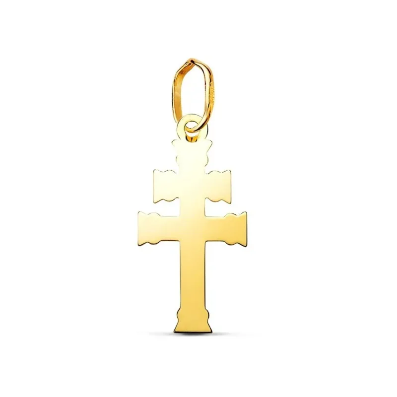 Cruz de Caravaca Colgante Amuleto en Oro de 18k con 18 mm. lisa acaba
