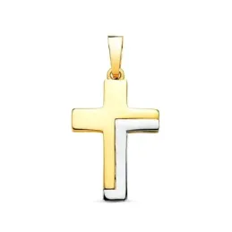 Cruz Colgante en Oro Bicolor de 18k con 22 mm. palo rectangular de 4