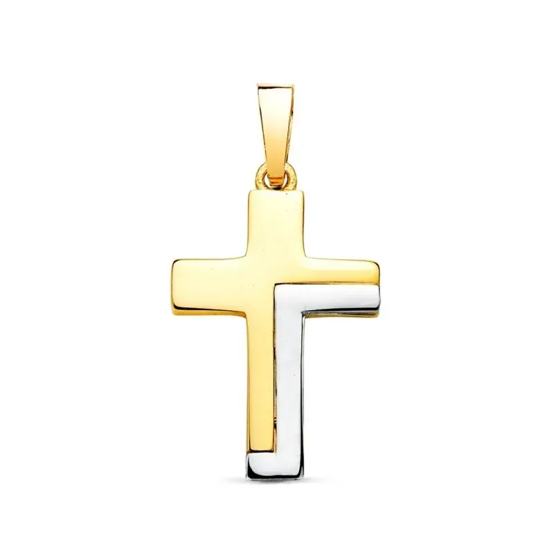 Cruz Colgante en Oro Bicolor de 18k con 22 mm. palo rectangular de 4