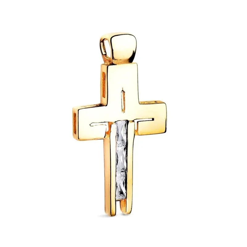 Cruz Colgante en Oro de 18k con 27 mm. circonitas baguette combinada
