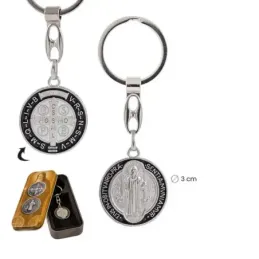 Medalla de San Benito Llavero metálico de 8.5 cm. y medalla de 3 cm.