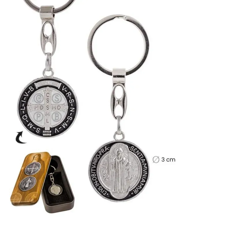 Medalla de San Benito Llavero metálico de 8.5 cm. y medalla de 3 cm.
