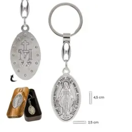 Medalla Virgen Milagrosa Llavero metálico de 4.5 cm. y 2.5 cm. de anc