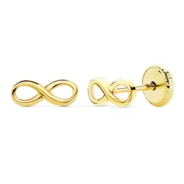 Pendientes oro 18k símbolo infinito 8mm. liso calado cierre tornillo