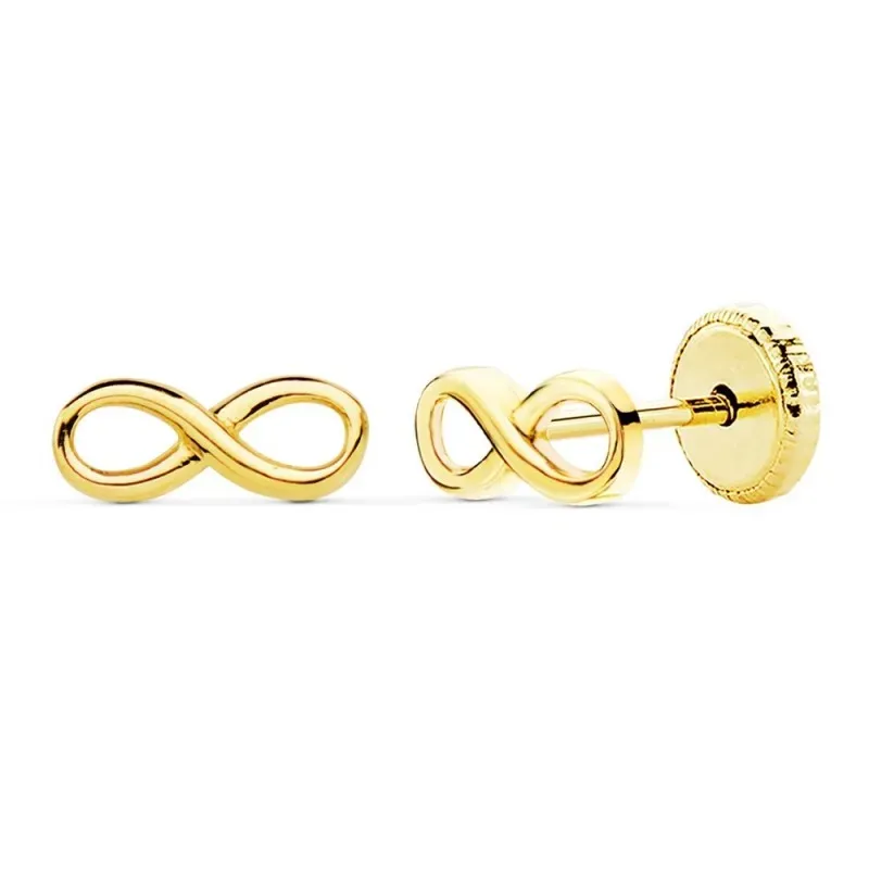 Pendientes oro 18k símbolo infinito 8mm. liso calado cierre tornillo