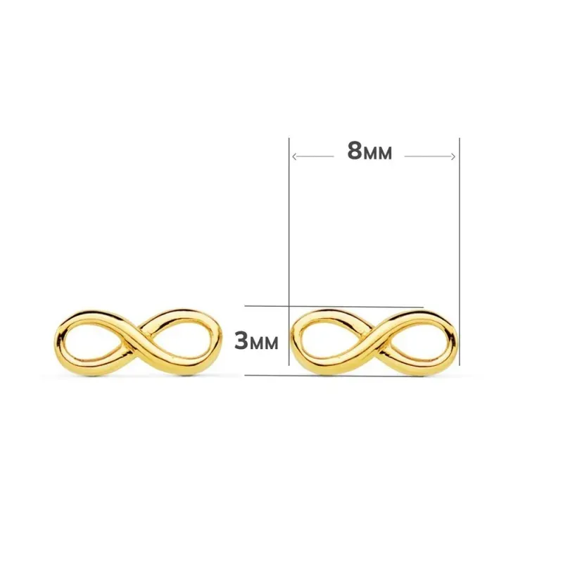 Pendientes oro 18k símbolo infinito 8mm. liso calado cierre tornillo
