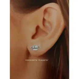 Pendientes plata Ley 925m. mujer motivo planeta Saturno 7mm. anillo 13mm. cierre presión