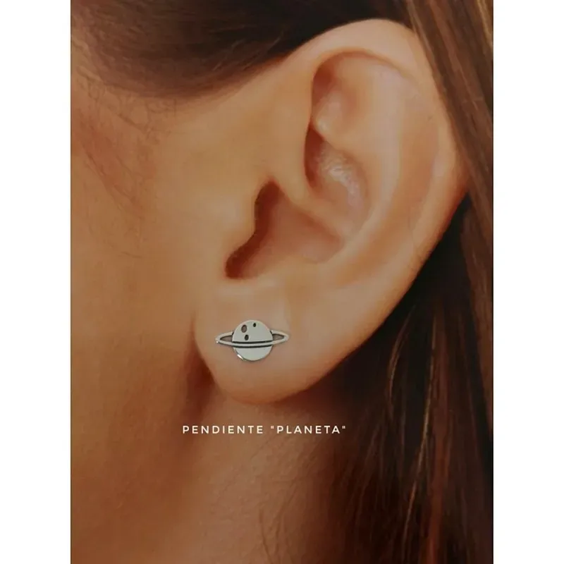 Pendientes plata Ley 925m. mujer motivo planeta Saturno 7mm. anillo 13mm. cierre presión