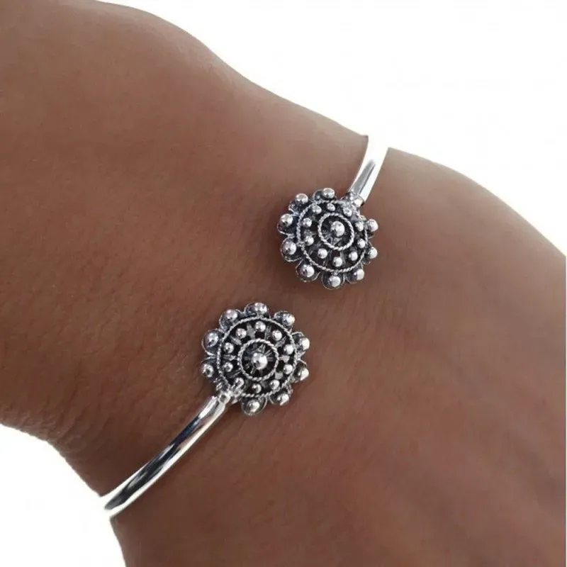 Pulsera plata Ley 925m rígida motivos charros mujer [AC1202]