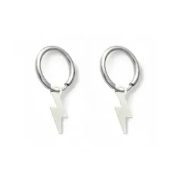 Pendientes plata Ley 925m aro 14mm. diámetro detalle rayo liso colgando