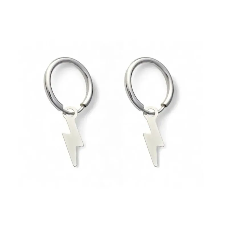 Pendientes plata Ley 925m aro 14mm. diámetro detalle rayo liso colgando