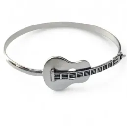 Pulsera plata Ley 925m. mujer rígida motivo guitarra oxidada calada