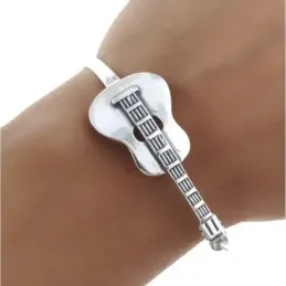 Pulsera plata Ley 925m. mujer rígida motivo guitarra oxidada calada