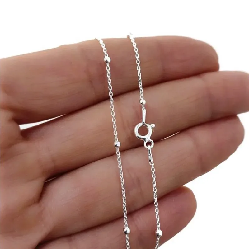 Cadena plata Ley 925m combinada 45cm. bolas cierre reasa mujer [AC1165]