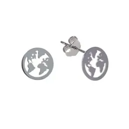 Pendientes plata Ley 925m 12mm. mapa mundo calado [AB6188]