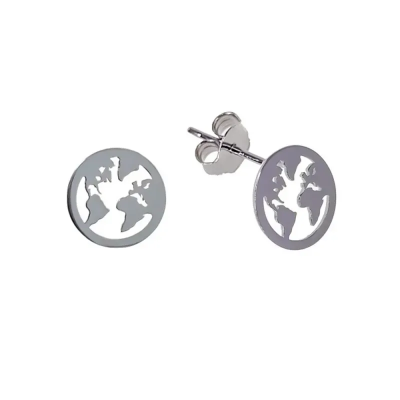 Pendientes plata Ley 925m 12mm. mapa mundo calado [AB6188]