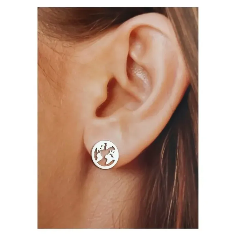 Pendientes plata Ley 925m 12mm. mapa mundo calado [AB6188]