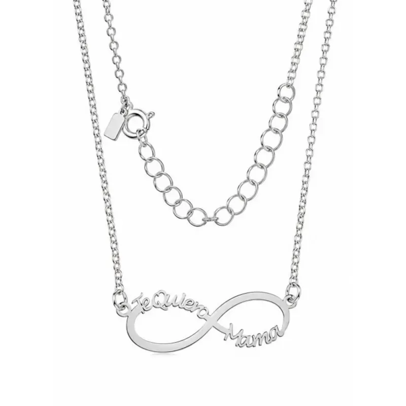 Gargantilla plata Ley 925m rolo 42cm. infinito TE QUIERO MAMÁ 3.5cm. mujer [AC1186]