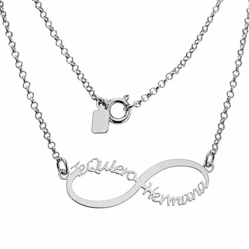 Gargantilla plata Ley 925m rolo 42cm. infinito TE QUIERO HERMANA 3.5cm. mujer [AC1187]