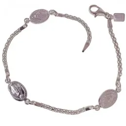 Pulsera plata Ley 925m 19cm. motivos Vírgen Milagrosa cadena [AB6142]