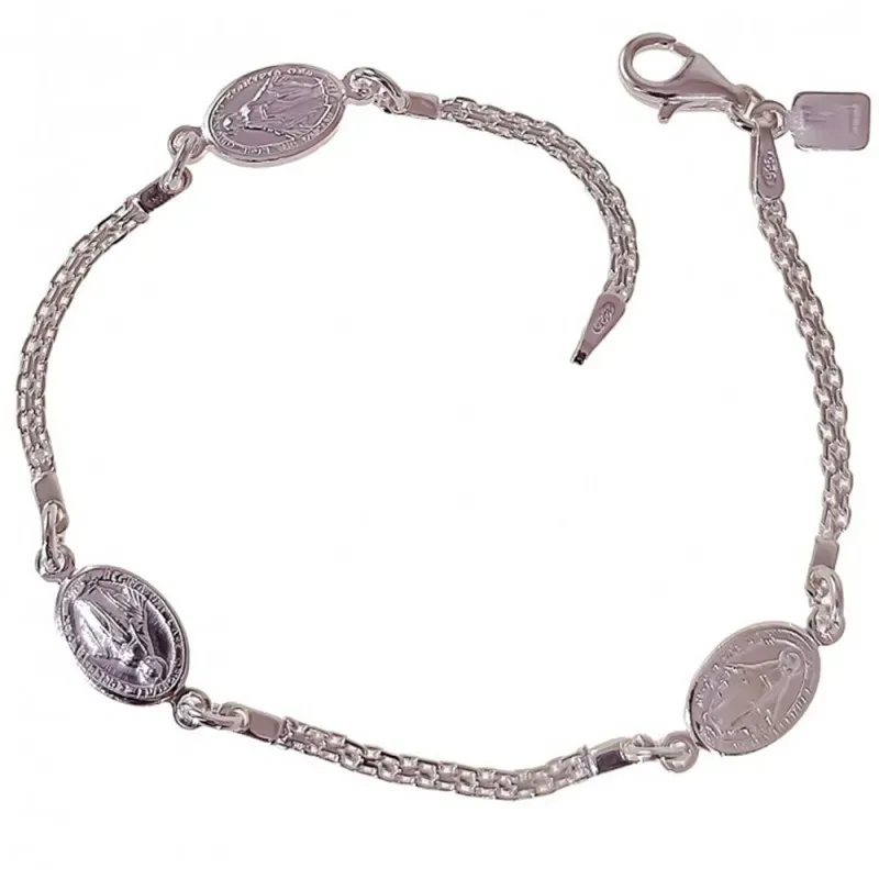 Pulsera plata Ley 925m 19cm. motivos Vírgen Milagrosa cadena [AB6142]