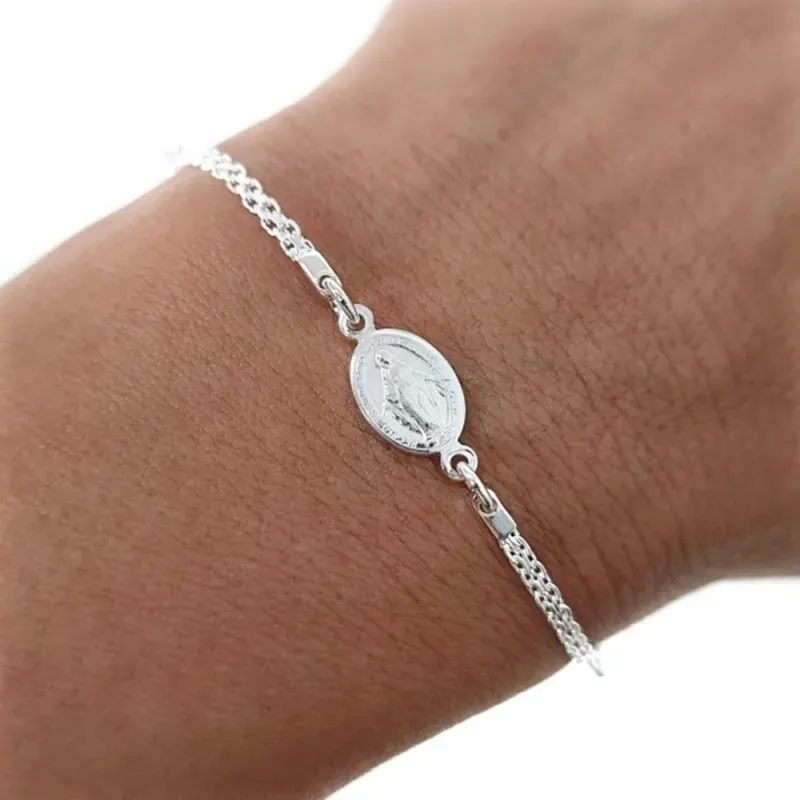 Pulsera plata Ley 925m 19cm. motivos Vírgen Milagrosa cadena [AB6142]