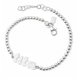 Pulsera plata Ley 925m 18cm. cadena bolas 3mm. ancho palabra TITA 24mm. lisa cierre mosquetón