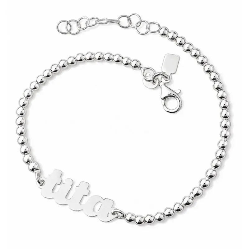 Pulsera plata Ley 925m 18cm. cadena bolas 3mm. ancho palabra TITA 24mm. lisa cierre mosquetón