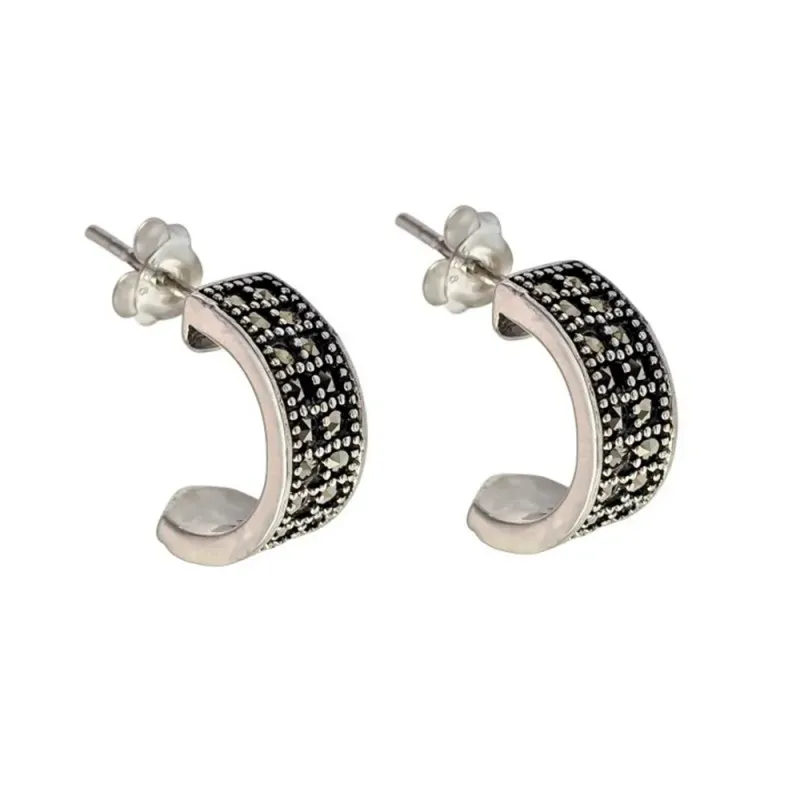 Pendientes aros plata Ley 925m piedras marquesitas 15mm. [AC0650]