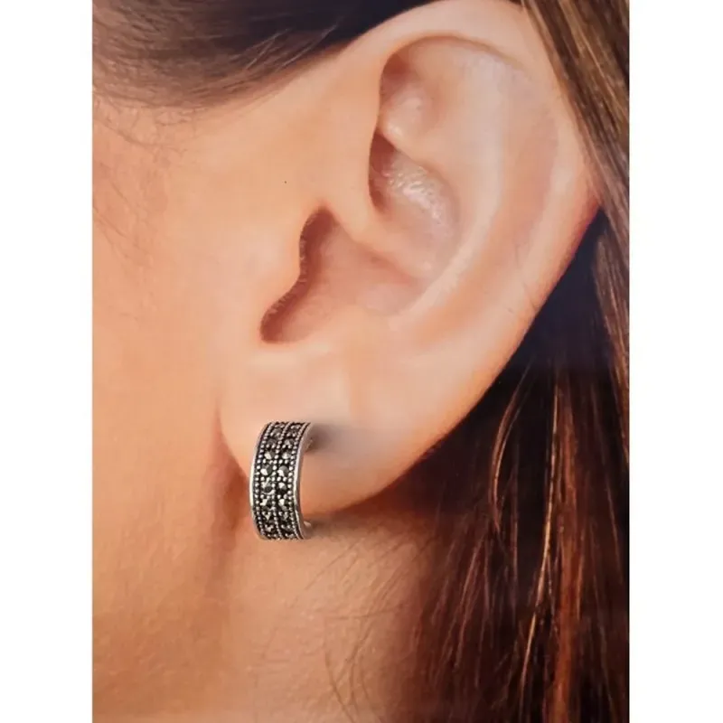Pendientes aros plata Ley 925m piedras marquesitas 15mm. [AC0650]