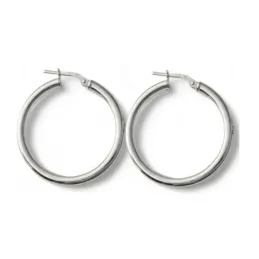 Pendientes plata Ley 925m aros 25mm. lisos redondos ancho 3mm. cierre palillo mujer [AC1169]