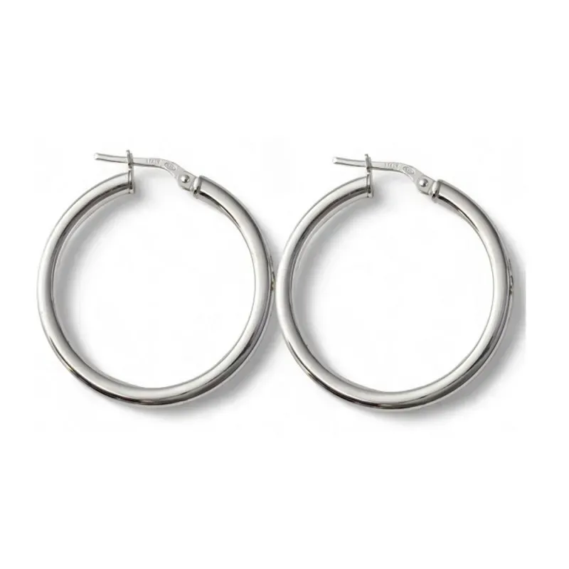 Pendientes plata Ley 925m aros 25mm. lisos redondos ancho 3mm. cierre palillo mujer [AC1169]