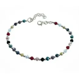 Pulsera plata Ley 925m rodiada 16cm. piedras colores bolas lisas cierre mosquetón