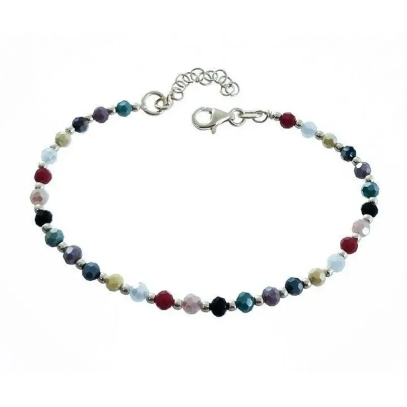 Pulsera plata Ley 925m rodiada 16cm. piedras colores bolas lisas cierre mosquetón